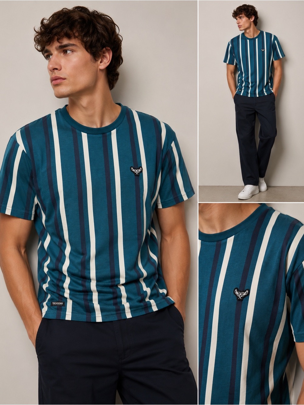 Threadbare Crew Clothing Co. Ronan Men’s Medium 100% Cotton Teal Vertical Stripe